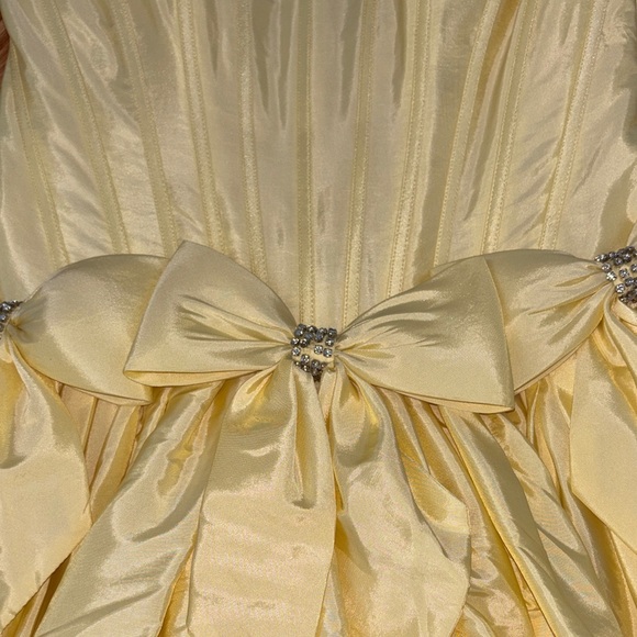 Sherri Hill Yellow Strapless Mini Dress with Bows and Rhinestones - Picture 10 of 11